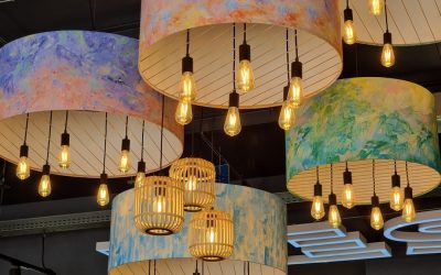 Photo silk shade chandelier