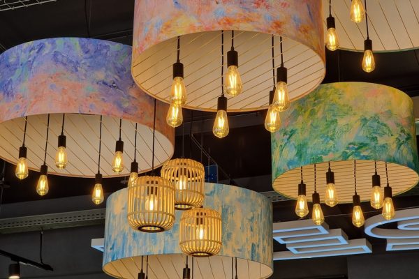 Photo silk shade chandelier